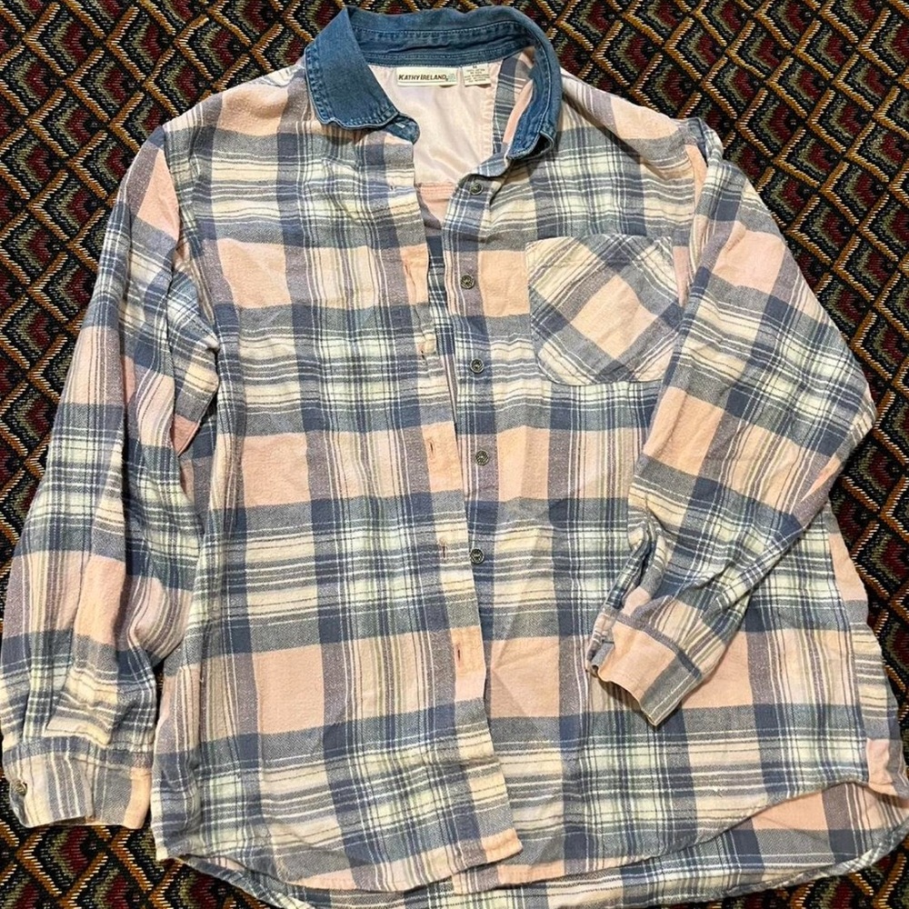 Kathy Ireland Plaid Shirt with Denim Collar